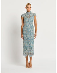 Tiffany Cap Sleeve Dress Light Blue/Ivory - Australian Made