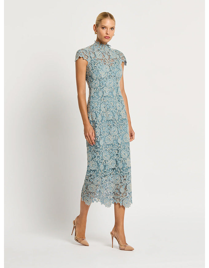 Tiffany Cap Sleeve Dress Light Blue/Ivory - Australian Made