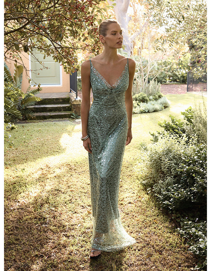 Tilda Shoe String Gown - Sage