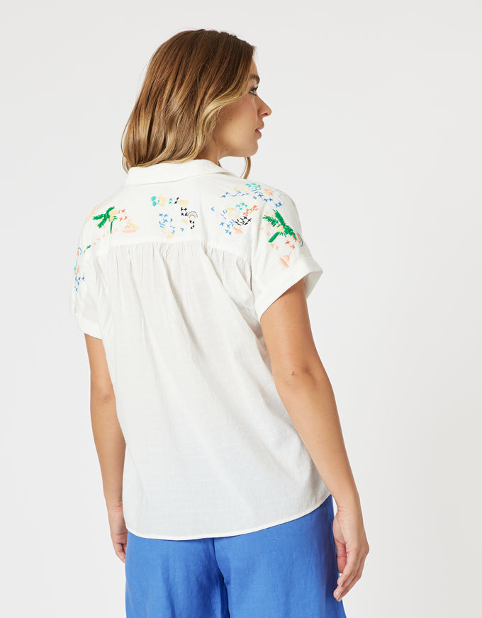 Tropical Embroidered Shirt White