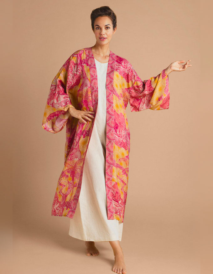 Tropical Toile Kimono Pineapple & Raspberry