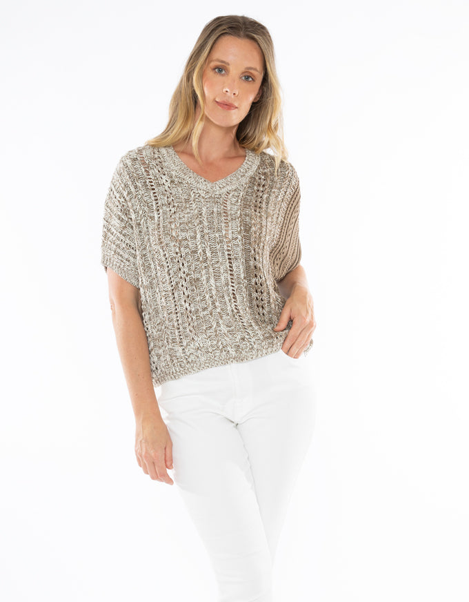 V Neck Ombre Knit Natural