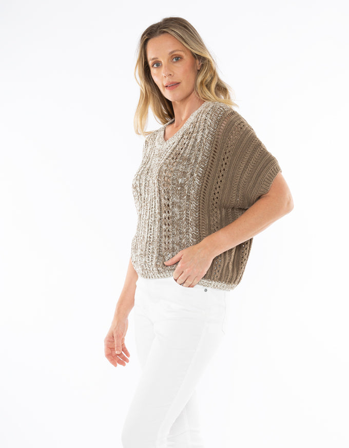 V Neck Ombre Knit Natural