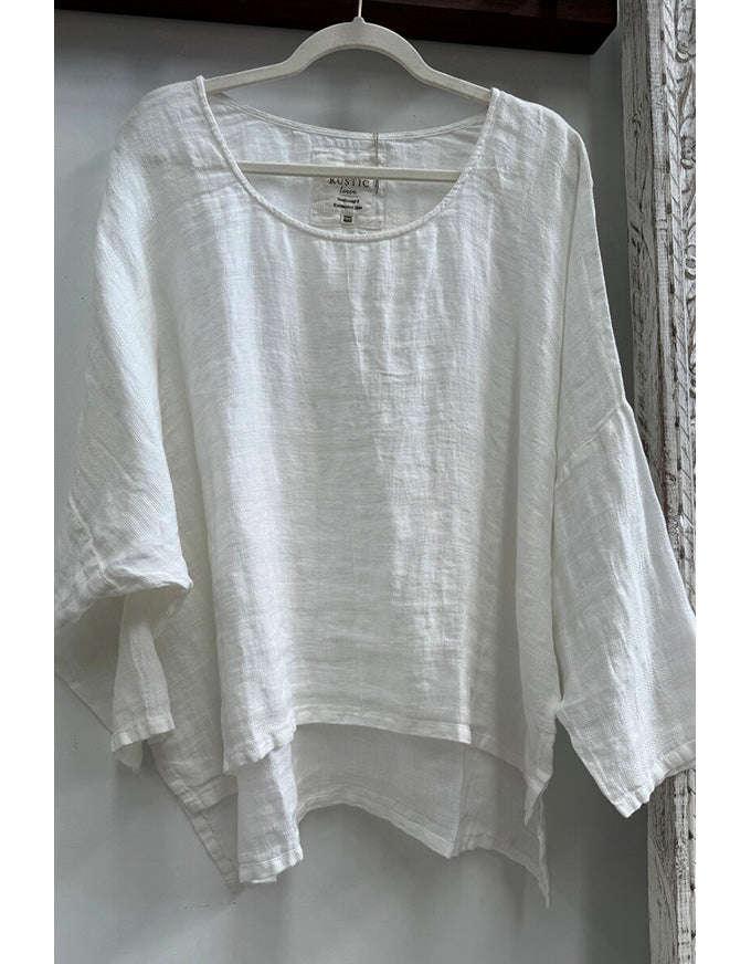 Valentina Stonewash Linen Top White Combo