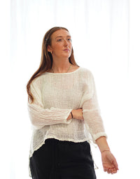 Valentina Stonewash Linen Top White Mesh