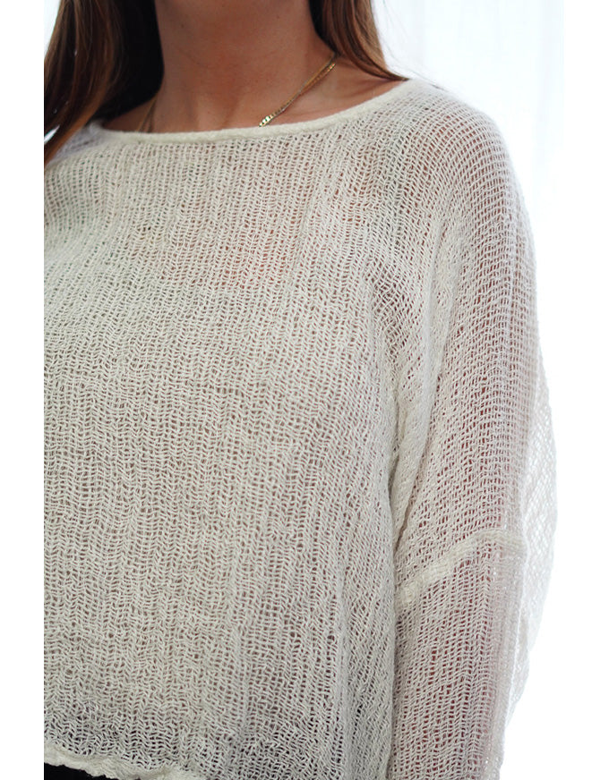 Valentina Stonewash Linen Top White Mesh