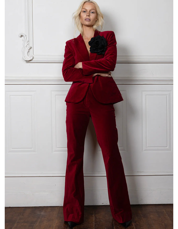 The Velvet Bootleg Pant in Ruby, from Joey The Label.