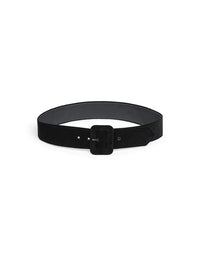 Black belt with a square buckle on a white background