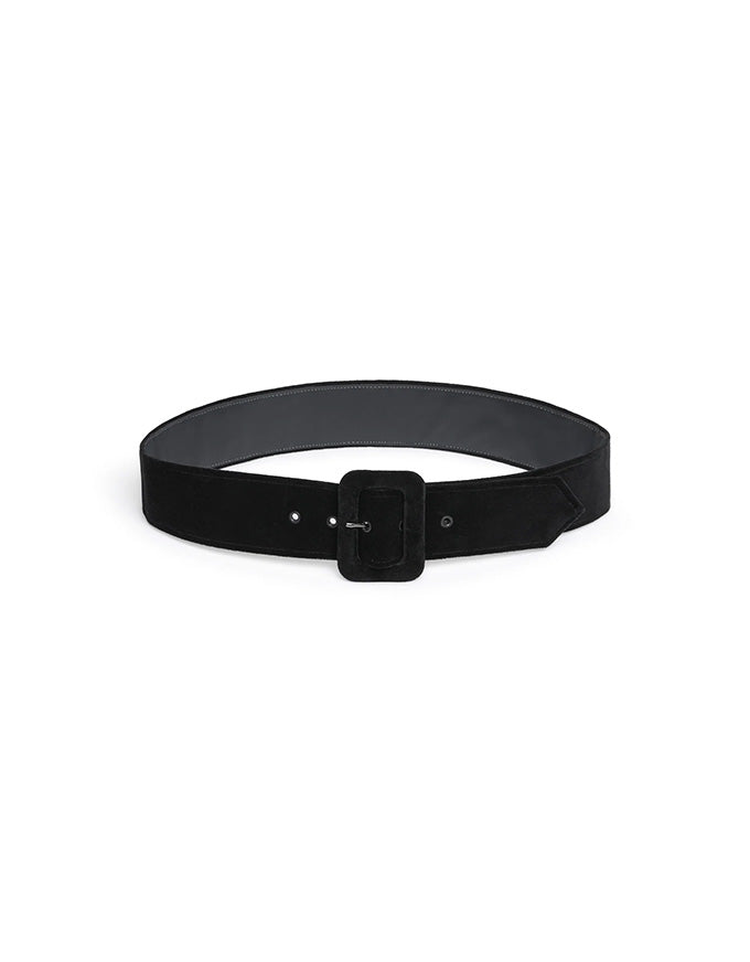 Black belt with a square buckle on a white background
