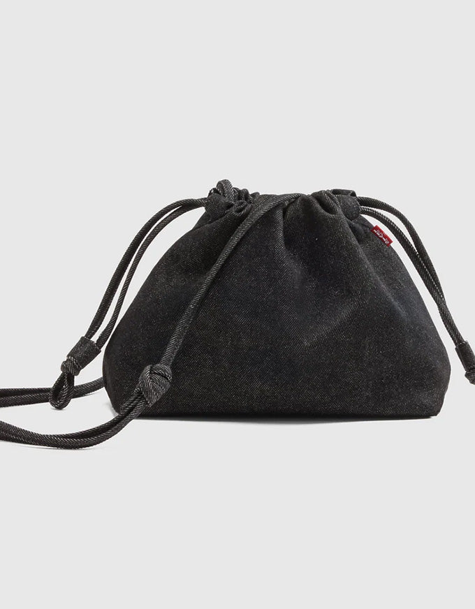 denim handbag with drawstring