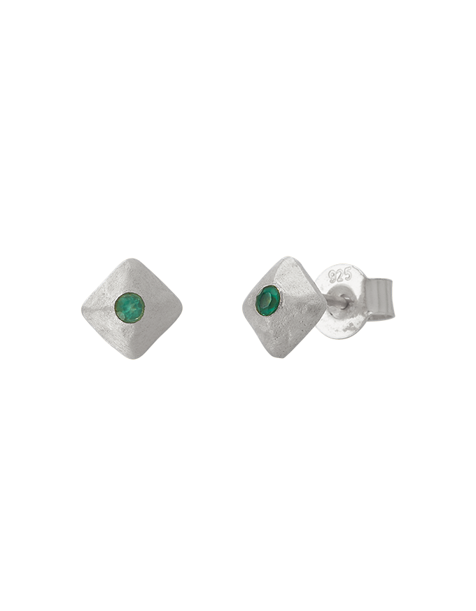 Wandering Soul Green Onyx Studs Silver