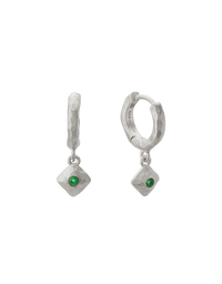 Wandering Soul Green Onyx Huggies Silver