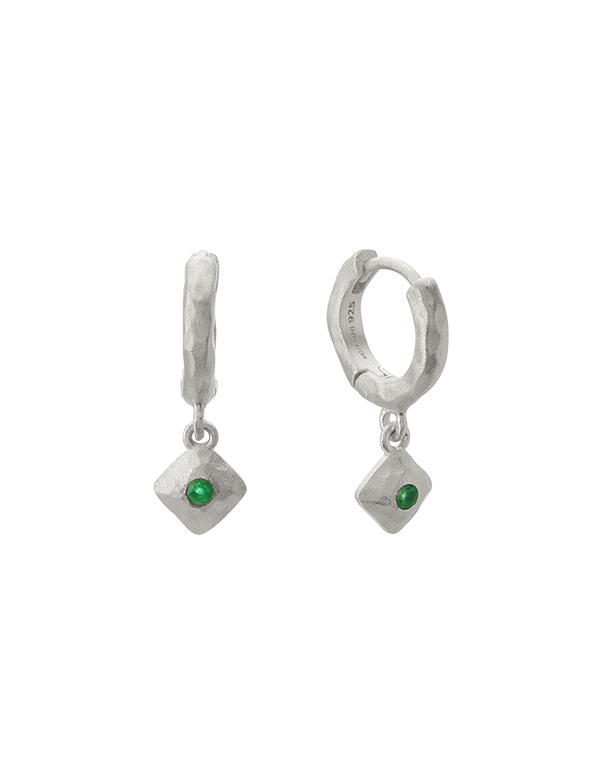 Wandering Soul Green Onyx Huggies Silver