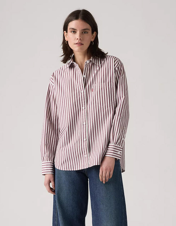 Harlie Boyfriend Shirt Serafina Stripe Chocolate Truffle