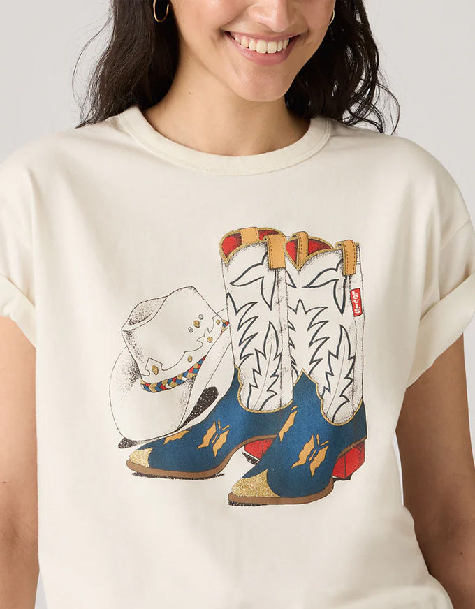 Tabor Tee Cowboy Boot & Hat Egret