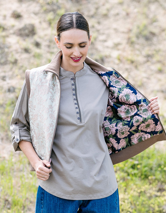 Weekender Vest Pink Roses / Pistachio - Reversible