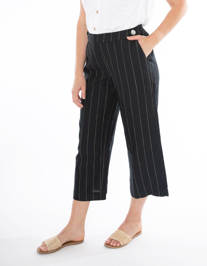 Wide Stripe Linen Pant Black/Putty