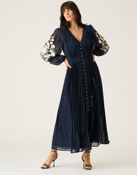 Willow Pleat Maxi Dress Navy