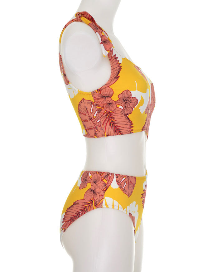 Yellow Floral Cut-out One Piece