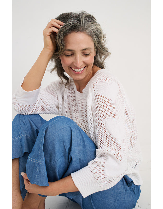 Hearts On My Sleeve Knit White