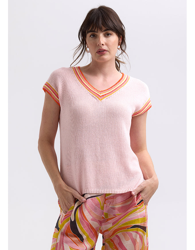 Chartreuse Stripe Trim Top Blush