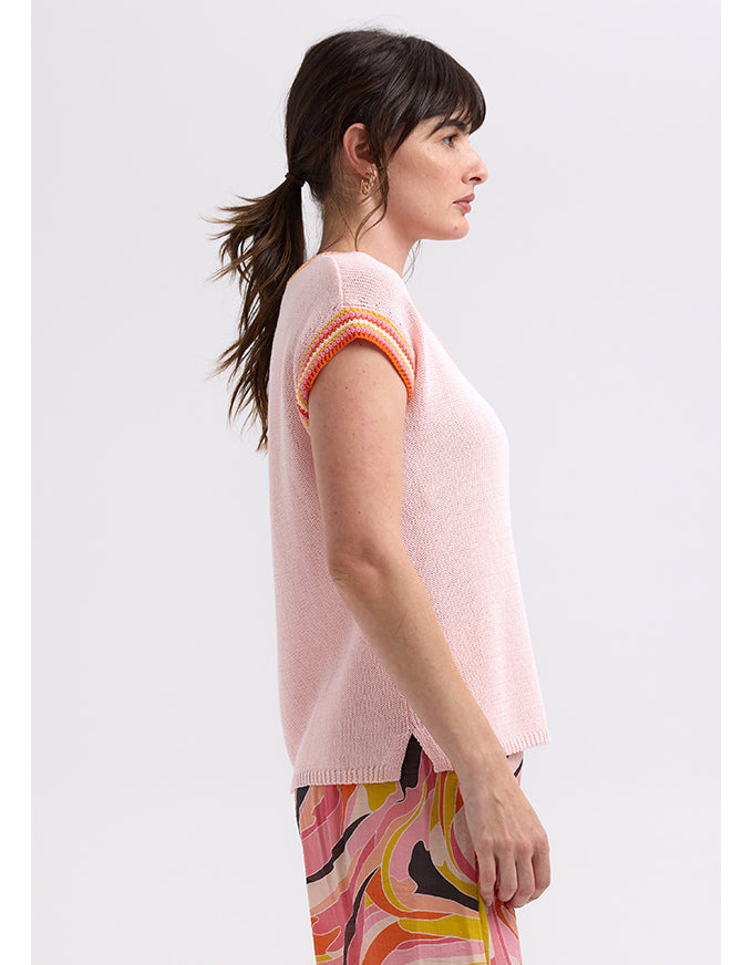 Chartreuse Stripe Trim Top Blush