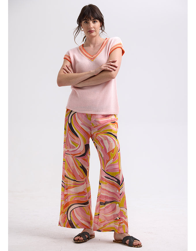Chartreuse Stripe Trim Top Blush