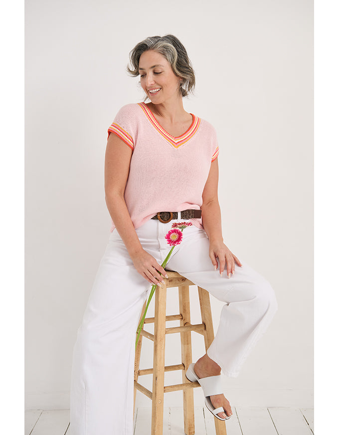 Chartreuse Stripe Trim Top Blush