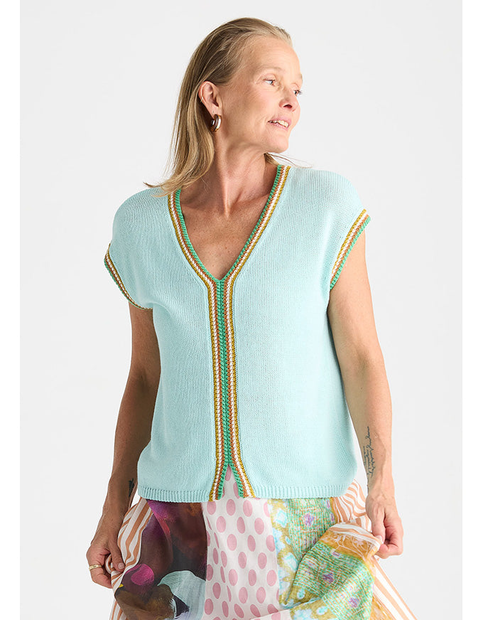 Crochet Trim Tank - Seamist