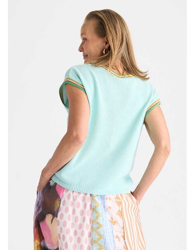 Crochet Trim Tank - Seamist