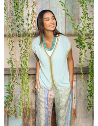 Crochet Trim Tank - Seamist