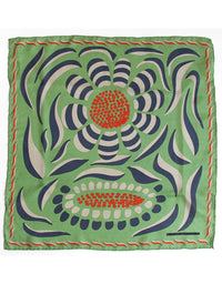 Square scarf with a floral pattern on a green background