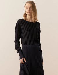 Atrium Ribbed Knit Top Ink/Black