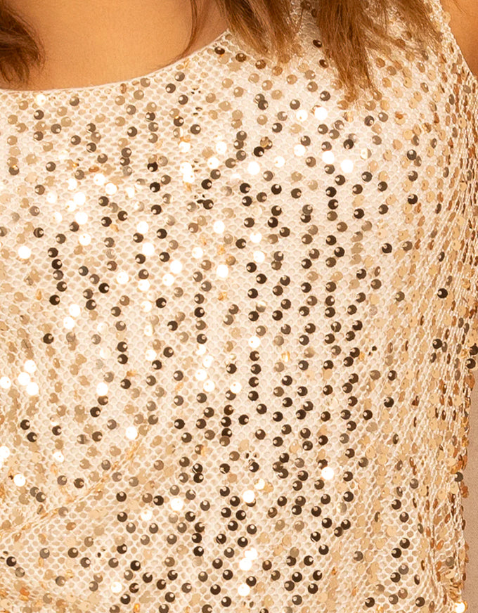 Girls on Film Tank Champagne/Gold Sequin