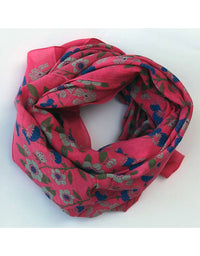 Pink floral patterned scarf on a white background