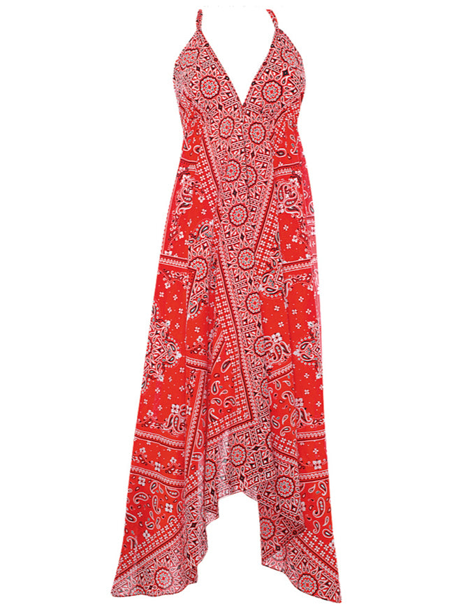 Red Bandana Print Beach Dress