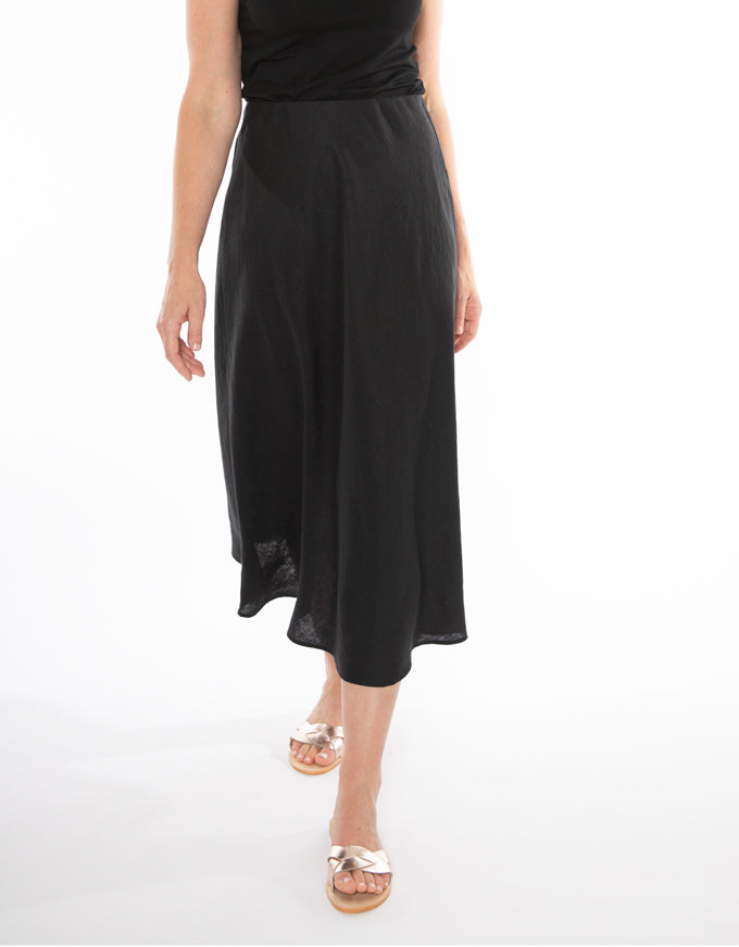 Bias Cut Linen Skirt Black