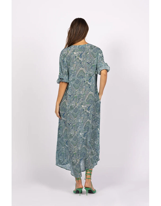 Damask Paisley Kaftan Dress Blue/Green