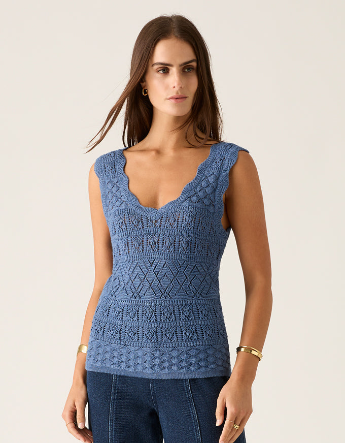 Bruna Pointelle Top Harbour Blue