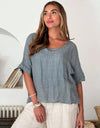 Cara Linen Top Smokey Blue