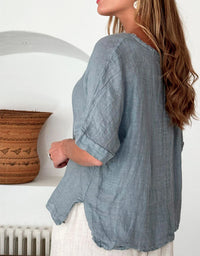 Cara Linen Top Smokey Blue