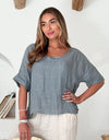 Cara Linen Top Smokey Blue