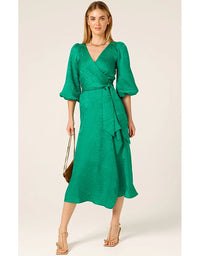 Chateau Wrap Dress Emerald Jacquard