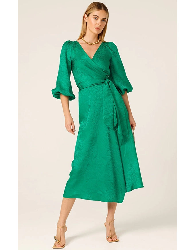 Chateau Wrap Dress Emerald Jacquard