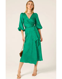 Chateau Wrap Dress Emerald Jacquard