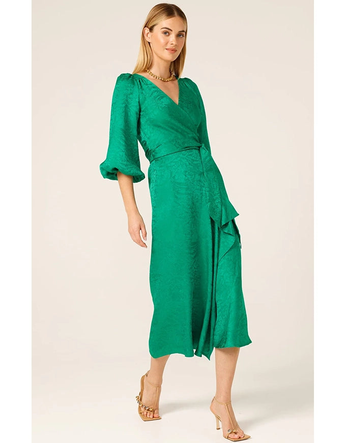 Chateau Wrap Dress Emerald Jacquard