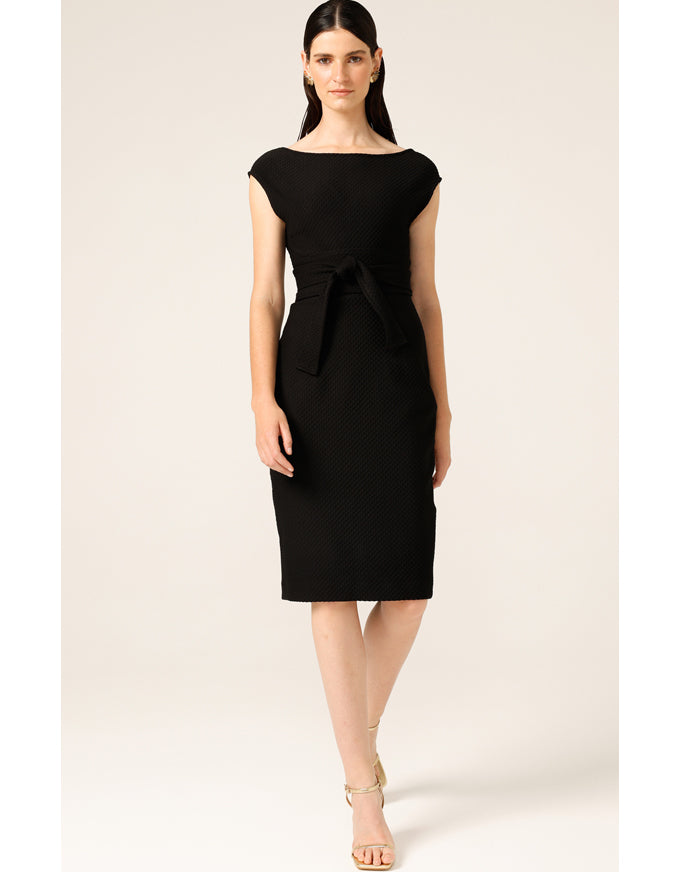 Checker Cowl Dress In Black Check Jacquard