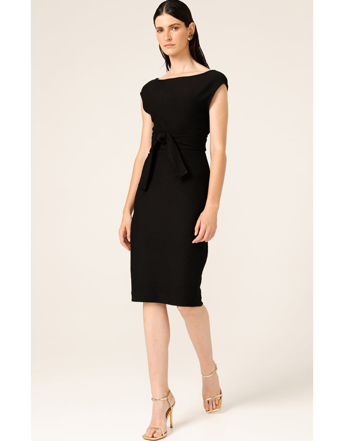 Checker Cowl Dress In Black Check Jacquard