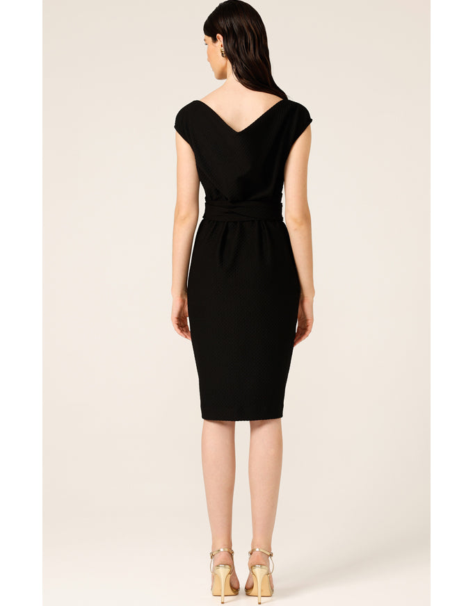 Checker Cowl Dress In Black Check Jacquard