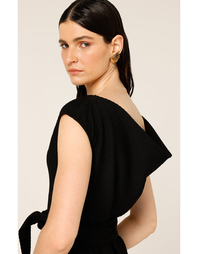 Checker Cowl Dress In Black Check Jacquard